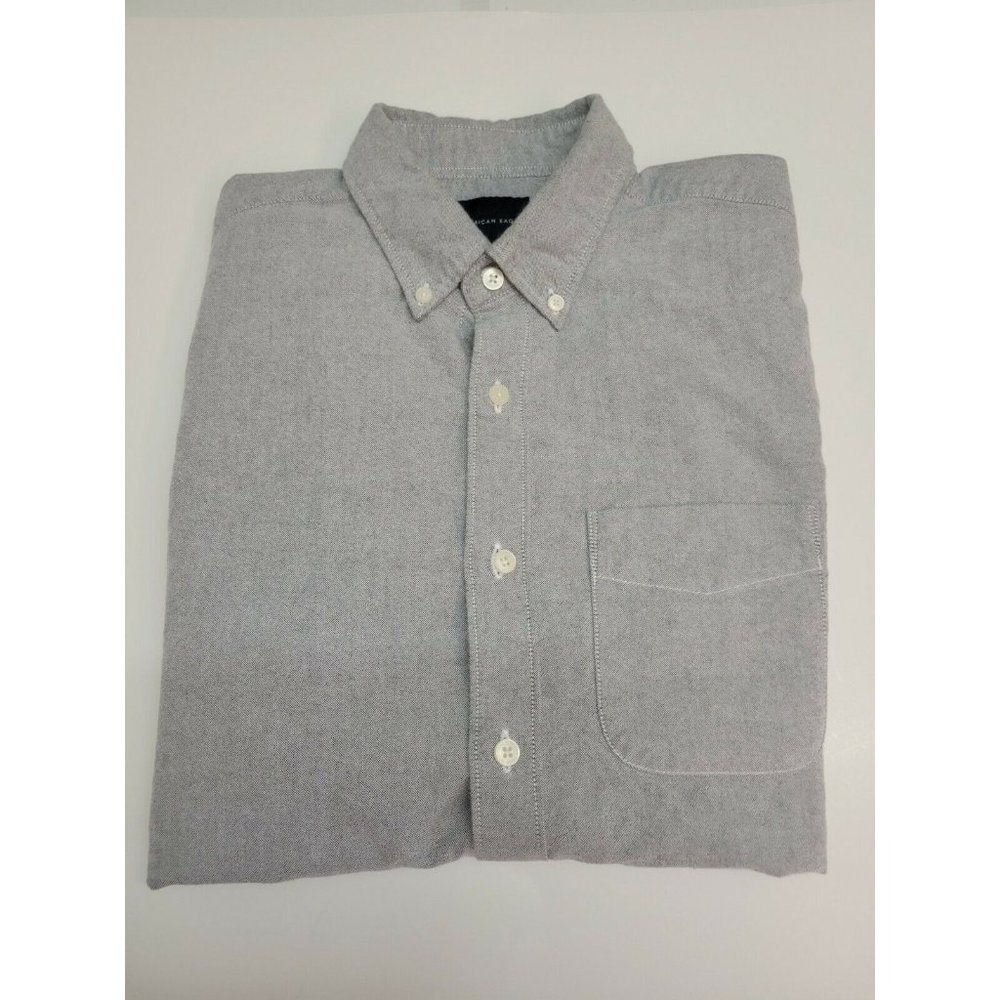American Eagle Mens Button Down Shirt Gray Long Sleeve Cotton Size M